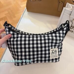 NWT Coach Coachtopia Loop Shoulder Bag Gingham Pattern Black/White CAH81
